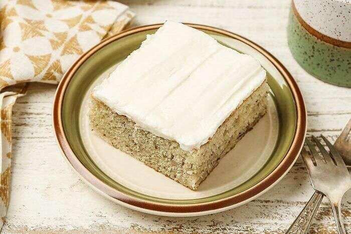 Finished banana bars with cream cheese frosting
