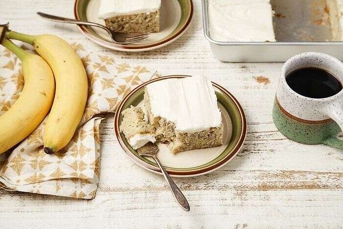 Banana bars with cream cheese frosting ready to serve