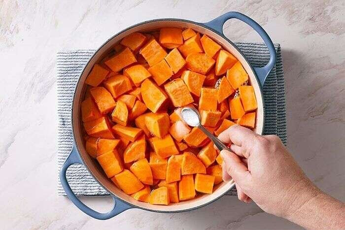 Salt added to sweet potatoes before boiling