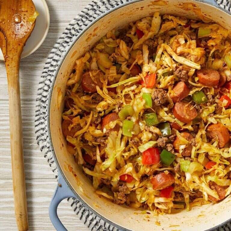 Easy Dirty Cabbage Recipe with Ground Beef and Sausage Dirty cabbage with ground beef, andouille sausage, cabbage, and Cajun seasonings