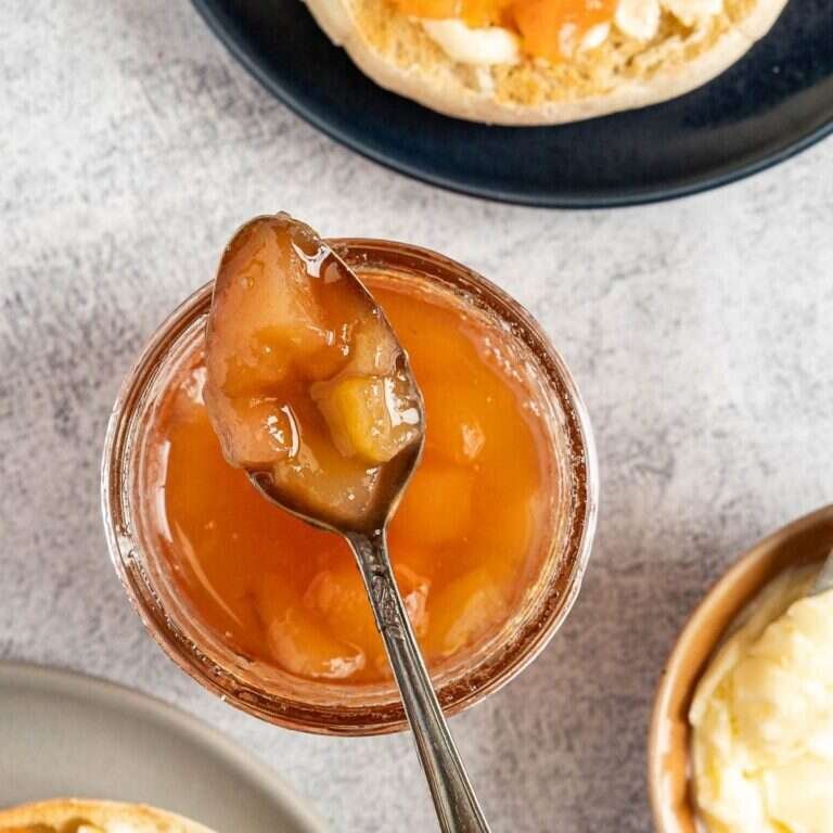 Homemade pear preserves in a jar
