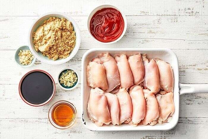Huli Huli Chicken ingredients with boneless chicken thighs and homemade marinade