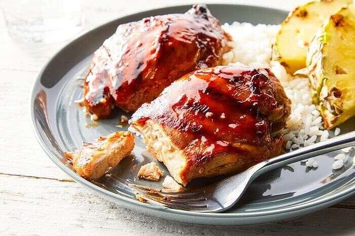 Glazed Huli Huli Chicken served with rice ready to enjoy