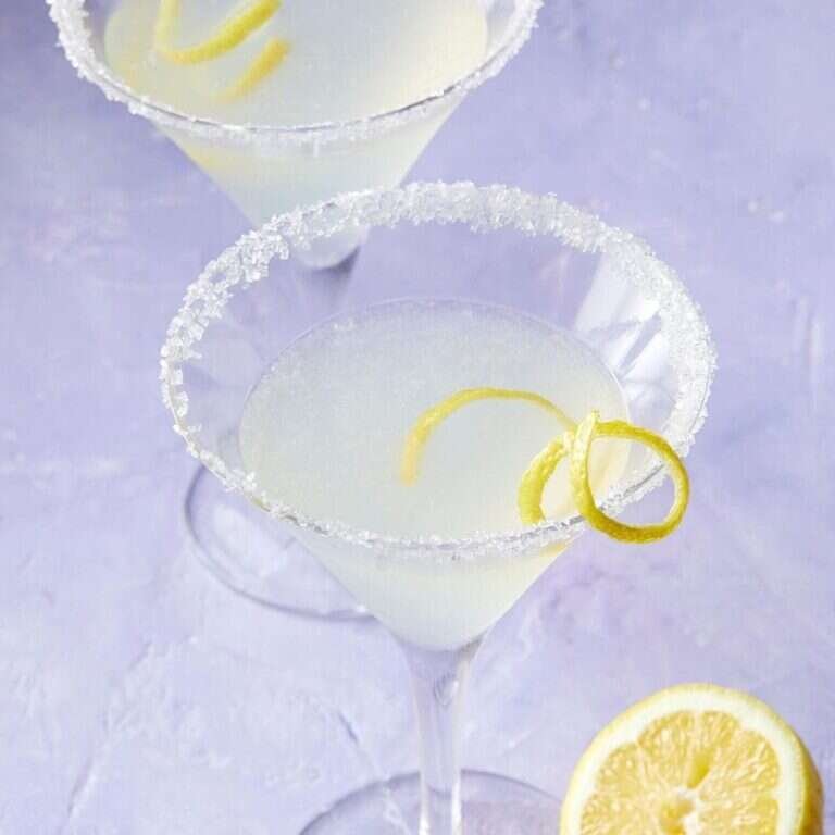 Easy lemon drop martini with fresh lemon garnish