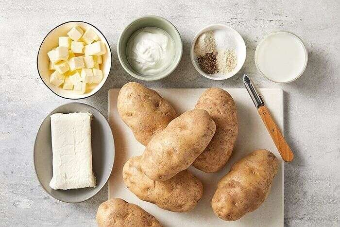 Ingredients for creamy make-ahead mashed potatoes
