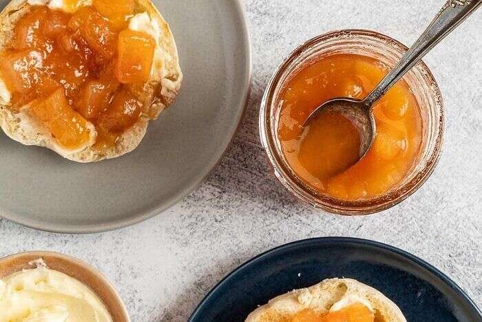 Finished homemade pear preserves