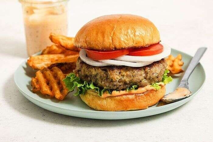 Grilled pork burger served on a plate