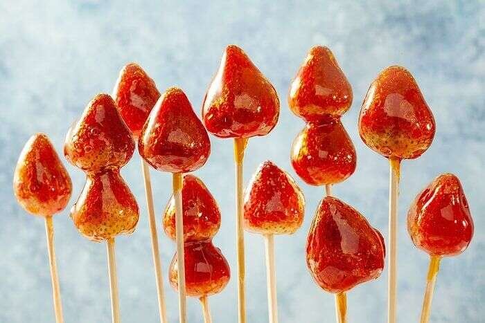 Tanghulu strawberry skewers ready to serve